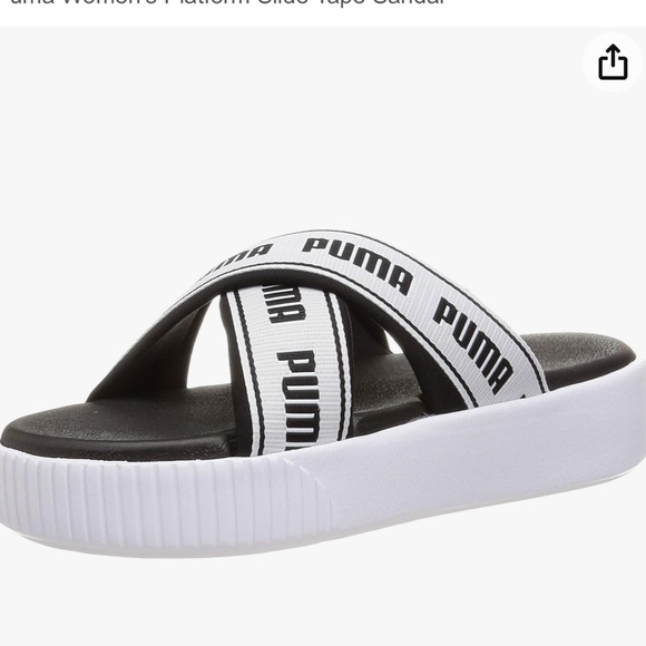 PUMA Logo Criss-Cross Black White  Tape Platform Slide Sandals New - Picture 8 of 14